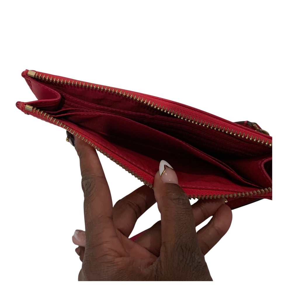 Coach Floral Signature Canvas Wristlet Pink Orange Small Excellent Zip Wallet - Picture 4 of 5